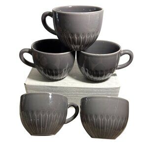IKEA Strimmig Gray Stoneware Mug Set Of 5 Embossed Pattern Coffee Cups 12 oz